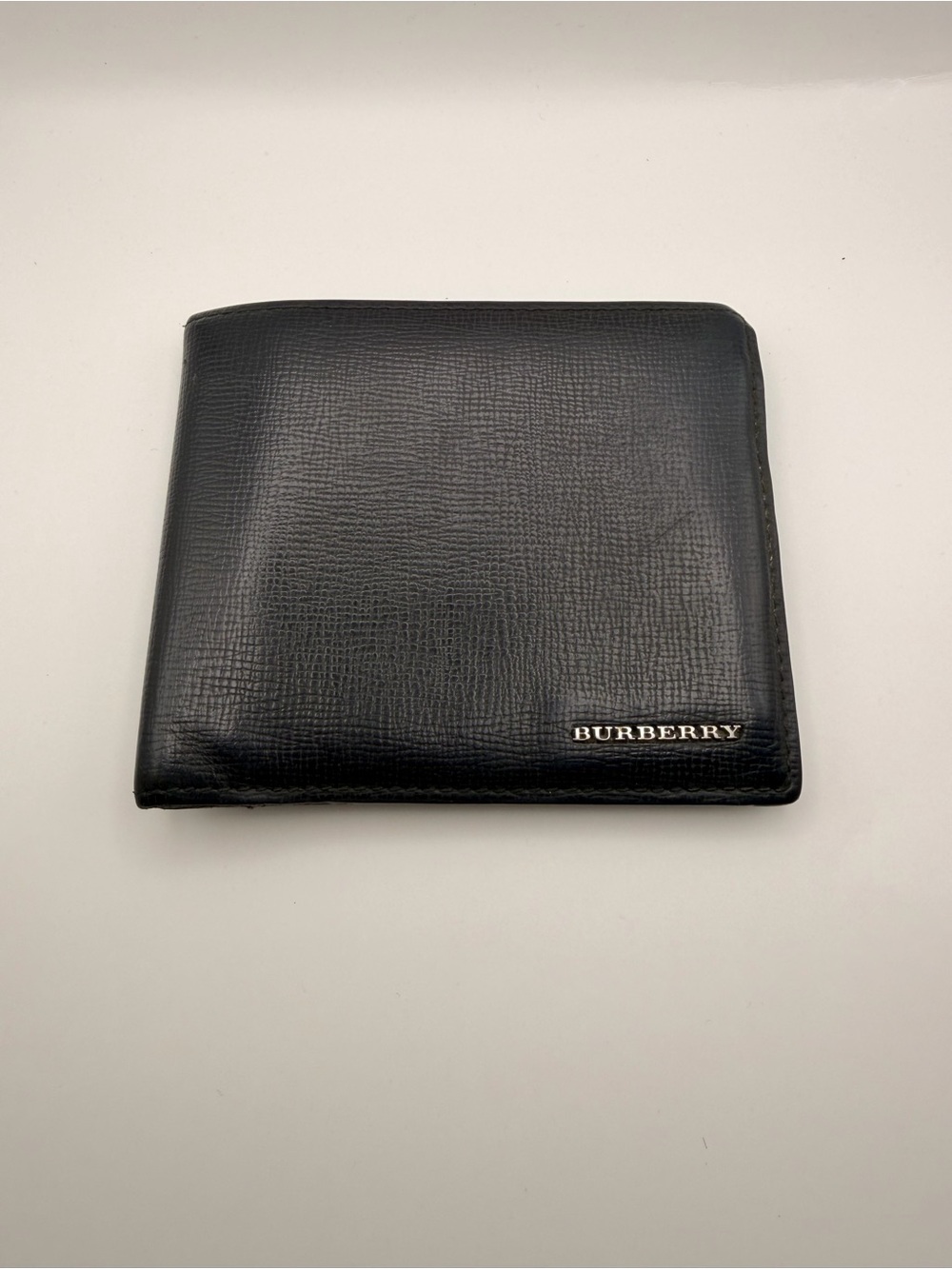 Burberry Black Leather Men's Bifold Wallet with Silver Logo